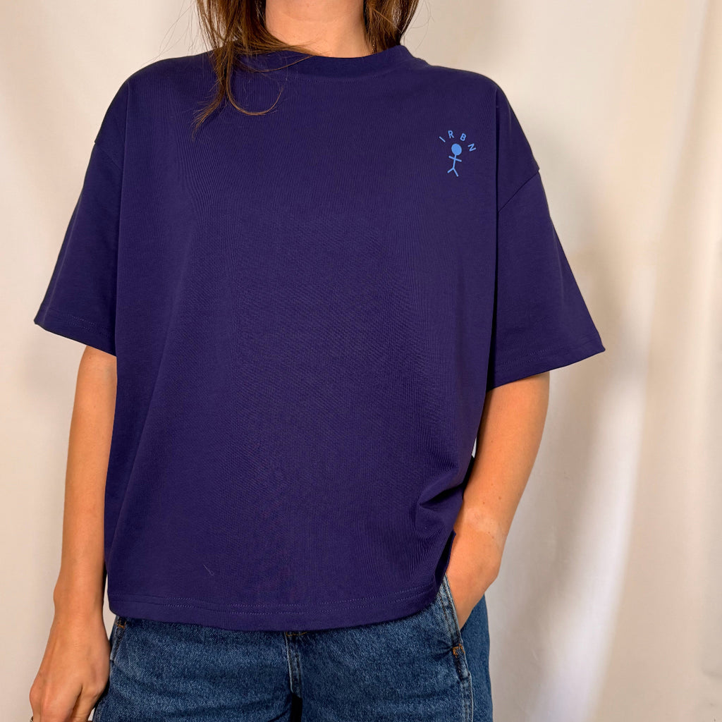 IRBN Navy T-shirt, blue logo, boxy oversized fit, cotton