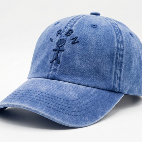 IRBN Cap in Marina Blue — stone wash cotton with 3D embroidered figure mark